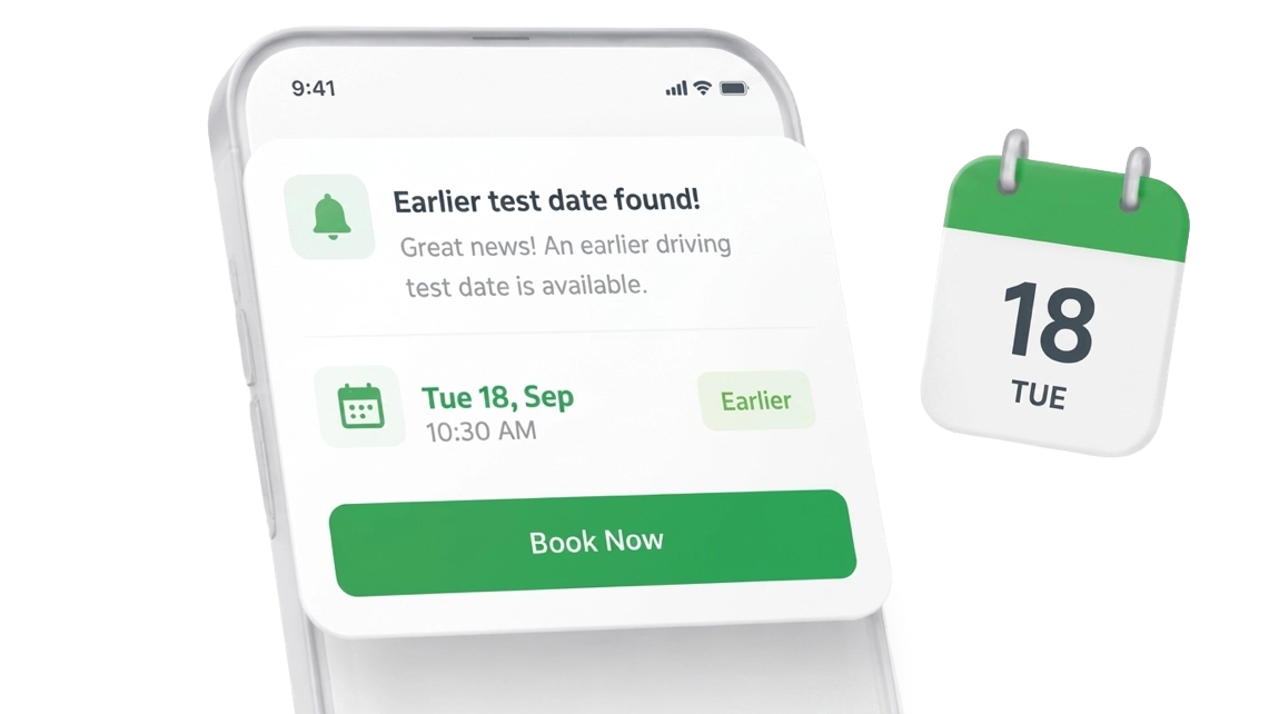 Test Hunter app showing an earlier driving test date notification