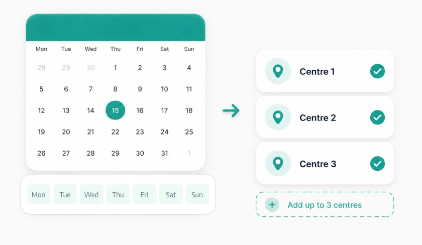Choose times and centres